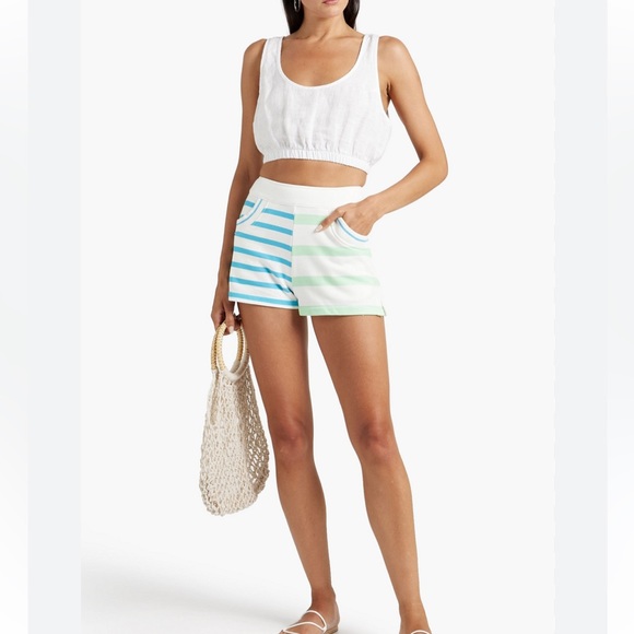 SOLID & STRIPED Pants - Solid and Striped Sophie Striped French Terry Shorts Green/blue Stripes NWOT XL
